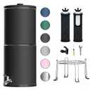 Purewell 3-Stage 0.01m Ultra-Filtration Gravity Water Filter System, NSF/ANSI 42&372 Certification, 304 Stainless Steel Countertop System with 2 Filters and Stand, Reduce 99% Chlorine, 2.25G, PW-OB, Black 