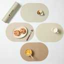 Beige Oval Silicone Placemats Set of 4 Heat Resistant, Waterproof, Easy to Clean Non-Slip Modern Dining Table Mats Premium Leather Textured Japandi Kitchen Decor