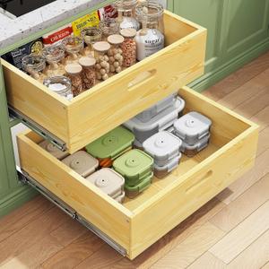 Pull Out Cabinet Organizer, Soft Close Slide Out Solid Wooden Drawers(21"W X 21"D x 6.2''H), Heavy Duty Full-extension Roll Out Shelves for Kitchen Cabinets,Pantry & Closet Organizers and Storage