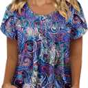 BETTE BOUTIK Womens Summer Tops Pleated Short Sleeve Tunic Tops Short Sleeve Blouses Shirts S-3XL (M)