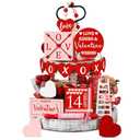Spiareal 15 Pcs Valentine's Day Tiered Tray Decor Set Red Heart Love Wooden Signs Rustic Farmhouse Tray Signs Valentine Day Table Decorations for Romantic XOXO Home Kitchen Shelf Decor(Red, Pink)