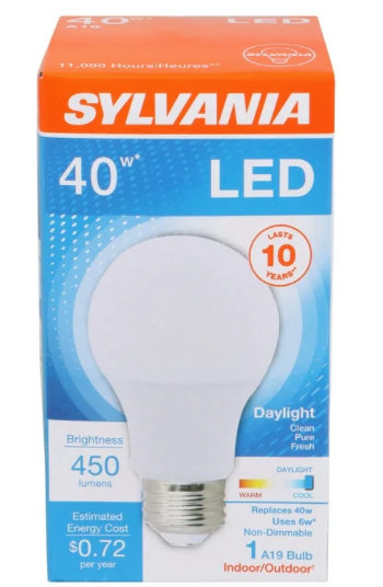 Sylvania LED Light Bulb, 6W (40W Equivalent), Daylight, 1-count