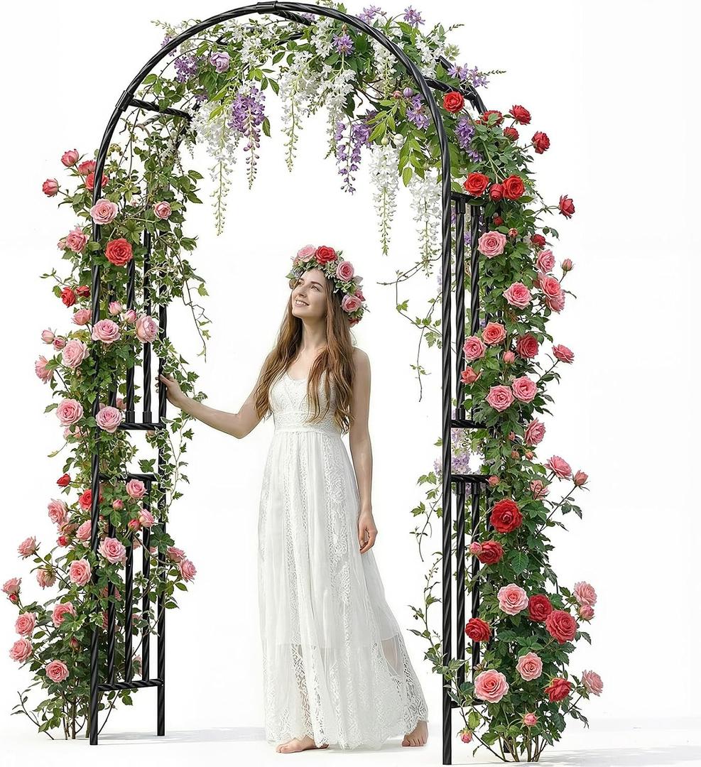 Garden Arbor - 3.9x7.9ft Metal Garden Arch Trellis for Climbing Plants, Wide Sturdy Garden Arch, Ideal for Vines, Weddings, Halloween, Christmas & Outdoor Decor (Black), 1.6 x 3.9 x 7.9ft