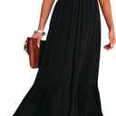 R.Vivimos Womens Summer Cotton Strapless Elastic Smocked Boho Beach Casual Flowy Maxi Tube Dresses (Black#2, Large)