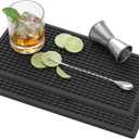 ZJWZLG Bar Mat 5.9"x11.8"(2Pcs) Non-Slip Rubber Bar Mat, Spill Proof & Flat Design,Easy to Clean Textured Surface forHome Bar,Coffee Station, Bartending - Protects Countertops & Glassware (Black). (6" x 12")