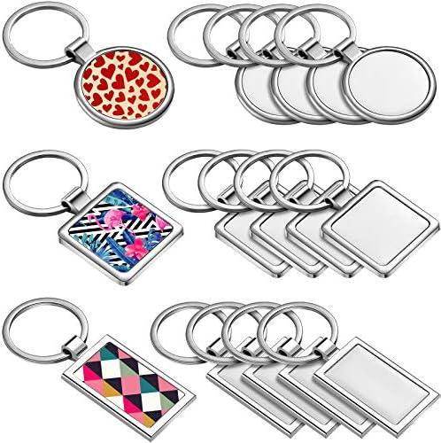 Chuangdi 12 Pieces Sublimation Blank Keychain Metal Heat Transfer Keychain Blank Board Key Rings for DIY Crafts Supplies, 3 Shapes