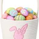 FoldTier Cute Easter Basket with Handle Empty Bunny Basket Large Woven Cotton Rope Gifts Buckets for Egg Hunts Baby's First Easter Baskets Gifts (Pink) 7.87×15.75