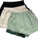 MakeMeChic Women's 3 Pack Linen Shorts Summer Lounge Sleep Pajama Boxer Shorts (Medium, Black Beige Green)