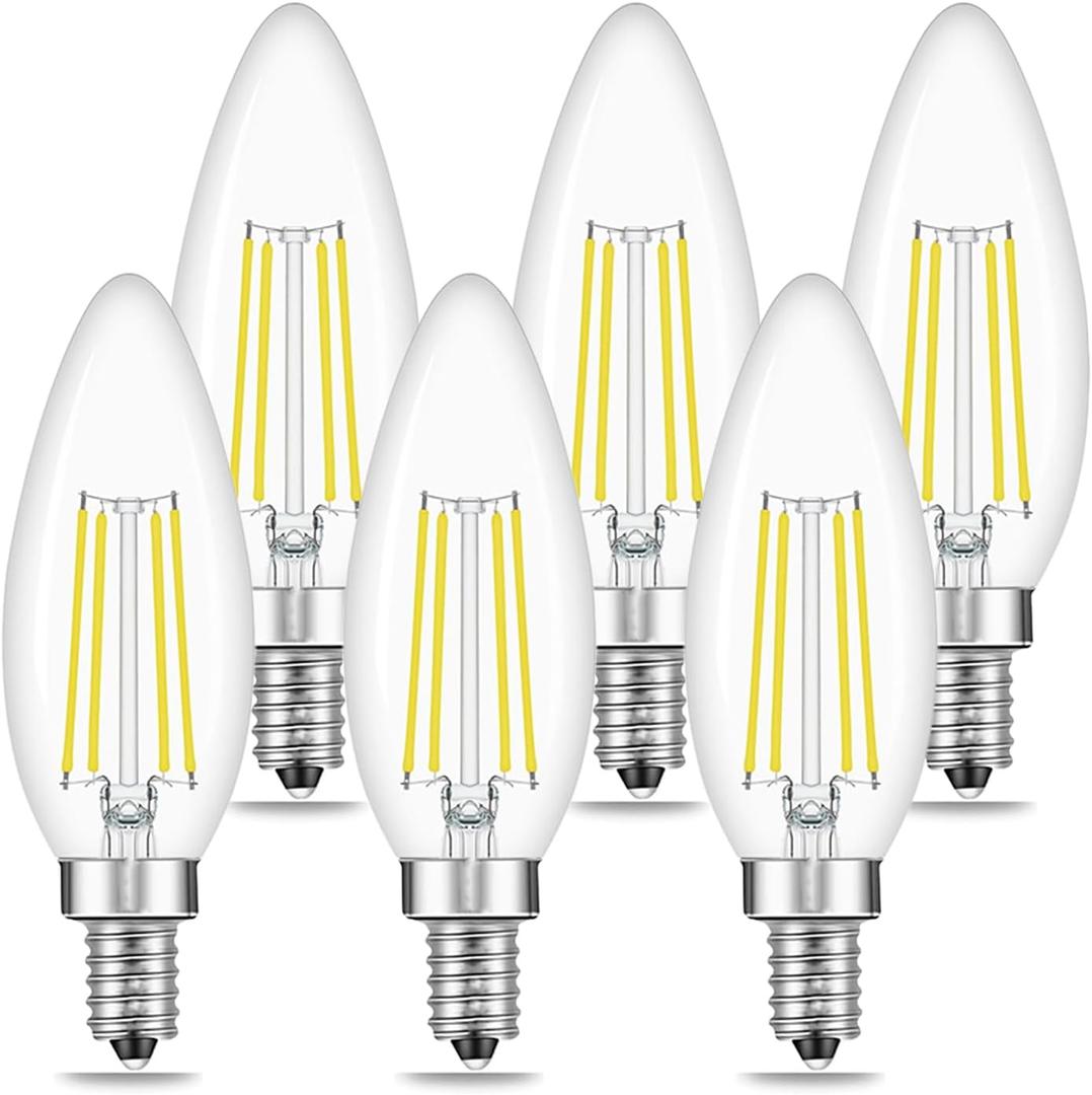 E14 European Base LED Candelabra Light Bulbs 40W Equivalent, Daylight White 6000K, 400LM, B11 4W Bulbs for for Turkish Lamp, European Chandeliers, 6 Pack