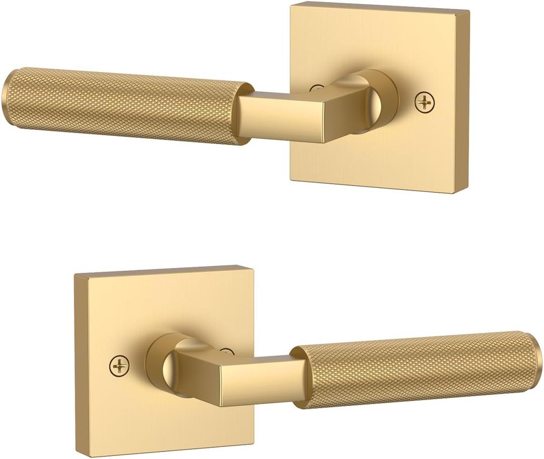 Asidrama 2 Pack Champagne Bronze Dummy Door Handles, Non-Turning Decorative Door Lever with Door Knobs for Closet, French Double Doors, Pantry & Interior Push/Pull Use 09