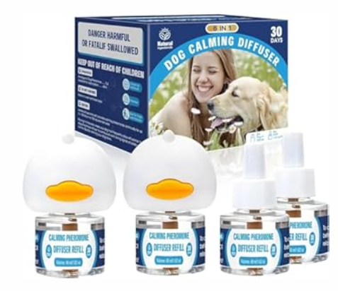 Dog Calming Pheromones Diffuser: 6in1 Kit Appeasing Pheromone Diffuser to Calm (2 Plugin+4x48ml Refills) for Comfort Reduces Stress Anxiety, LongLasting Appeasing Pheromone for Pet Dog Cat (6in1)