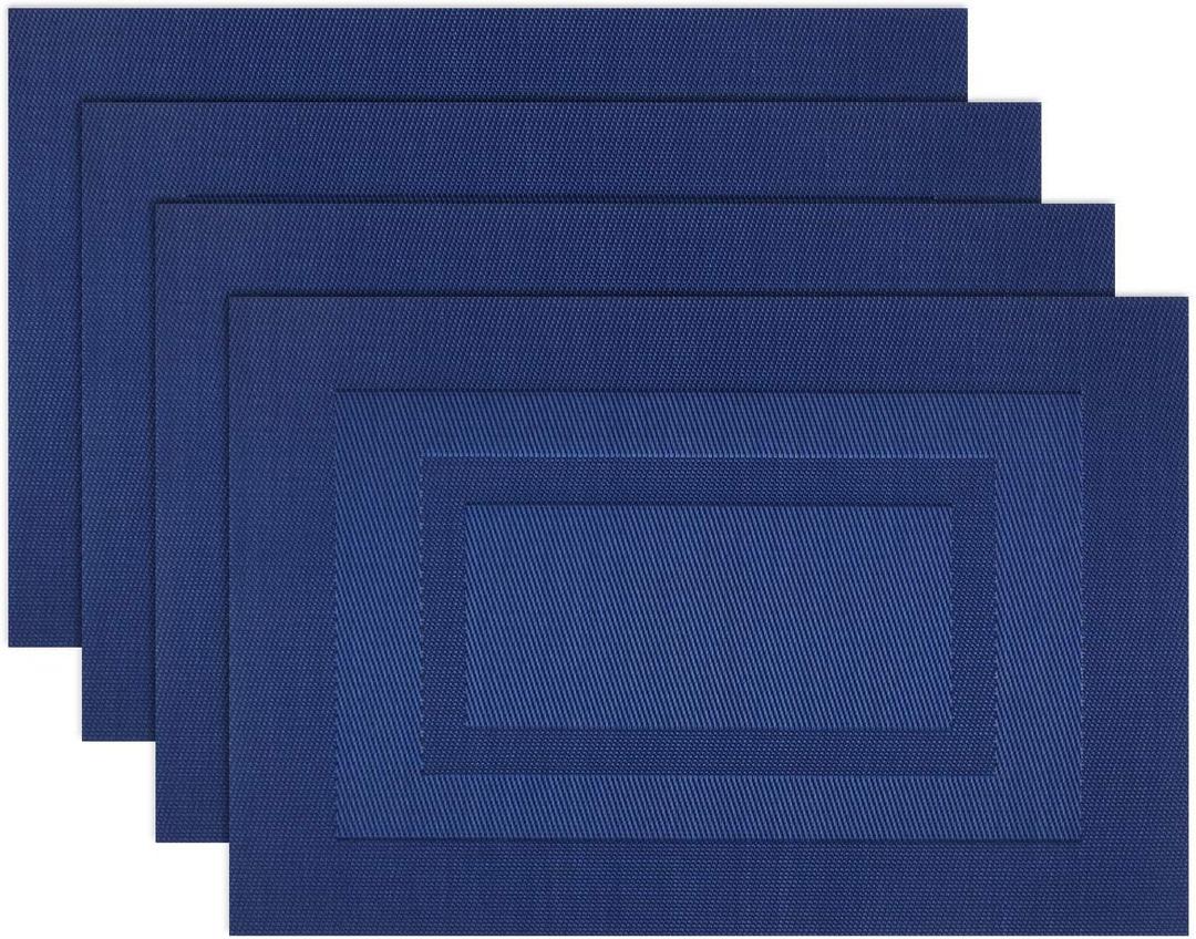 PIGCHCY Placemats,Washable Vinyl Woven Table Mats,Elegant Durable Placemats for Dining Table Set of 4 (18 x 12 inches, Navy Blue)