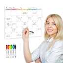 Non-Magnetic Dry Erase Calendar for Fridge - Reusable Monthly Calendar Sticks to Most Smooth Surfaces - 6 Dry Erase Markers Included - Shipped Flat