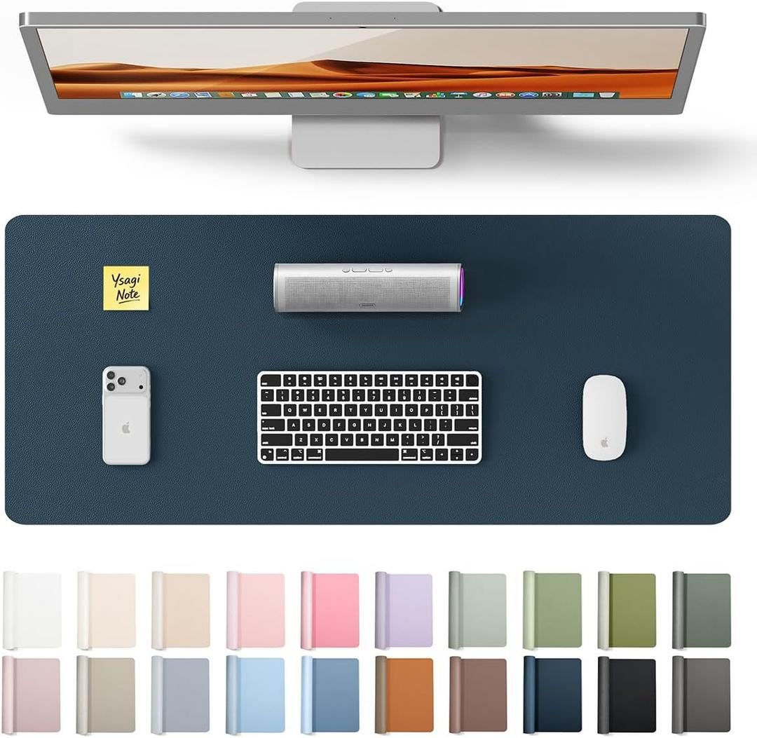 YSAGi Leather Desk Protector, Office Mat, Large Mouse Mat, Non-Slip PU Leather Blotter, Laptop Desk Mat, Waterproof Writing Pad for Office and Home (Dark Blue, 23.6" x 13.8")