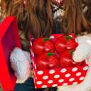 Cabilock Christmas Apple-Shaped Candy Packaging Box Plastic Container 7.1X7.1X7.7 Inches Holiday Candy Jar for Chocolate Treats and Seasonal Storage