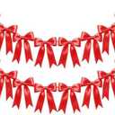 1 Strings of 12pCS Red Bow Garlands Banner Decoration,Pre-Strung Satin Ribbon Ornaments for Birthday,Bachelorette Party, Bridal Shower,Wedding,Engagement, Baby Shower,Graduation Decor,Valentine's Day