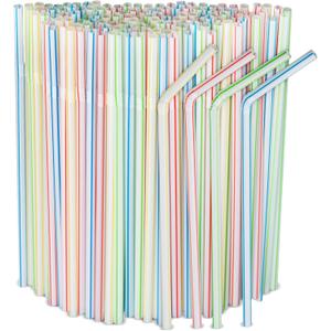 [500 Pack] Striped Flexible Plastic Drinking Straws Disposable Straw 8'' inches Tall Assorted Colors (Stripes)