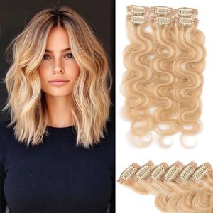 Rich Choices Short Clip In Hair Extensions Real Human Hair-Wave/Curly 6 Pcs Single Clip Hairs Extensions For Women-Mini Clips Hairpieces-10 Inch #18P613 Ash Blonde Highlighted Bleach Blonde