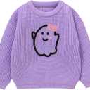 Toddler Girl/Boy Halloween Sweater Pumpkin Smile Embroidery Sweater Knitted Pullover Fall Winter Clothes (Purple)