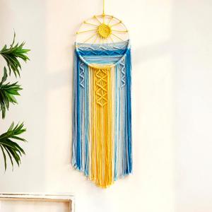 Mcrame Blue Sun Wall Decor Boho Hanging Tapestry Sunburst Wall Art, Rustic Woven Tapestries Big Dream Catcher Sunshine Decor for Bedroom Living Room Nursery (Blue Sunshine)