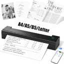 NDYIN Portable Printer Wireless for Travel, D80 Thermal Printer, Inkless Printers, Compatible with iOS, Android, Laptop, Supports 8.5" x 11" US Letter & A4 & A5 for Home Use, Office, Vehicles, Black