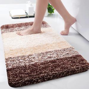 Arotive Microfiber Bathroom Rugs, Shaggy Soft and Absorbent Bath Rug, Non-Slip, Thick Plush Machine Washable Dry Bath Mats for Bathroom, Tub and Shower, 24x16, Brown