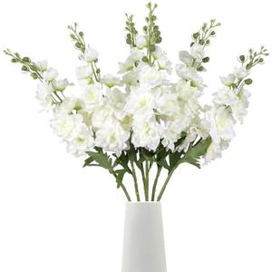 Rzoukler White Delphinium Artificial Flower 1PCS Larkspur Silk Delphinium Flowers 29.52" Long Stem Fake Flower for Tall Vase Wedding Floral Arrangements Home Table Decor, White 