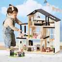 Tiny Land Doll House, Modern Family Dollhouse with Realistic Design, Wooden Dollhouse with 53Pcs Furniture - Ideal Gift for Kids Ages 3+