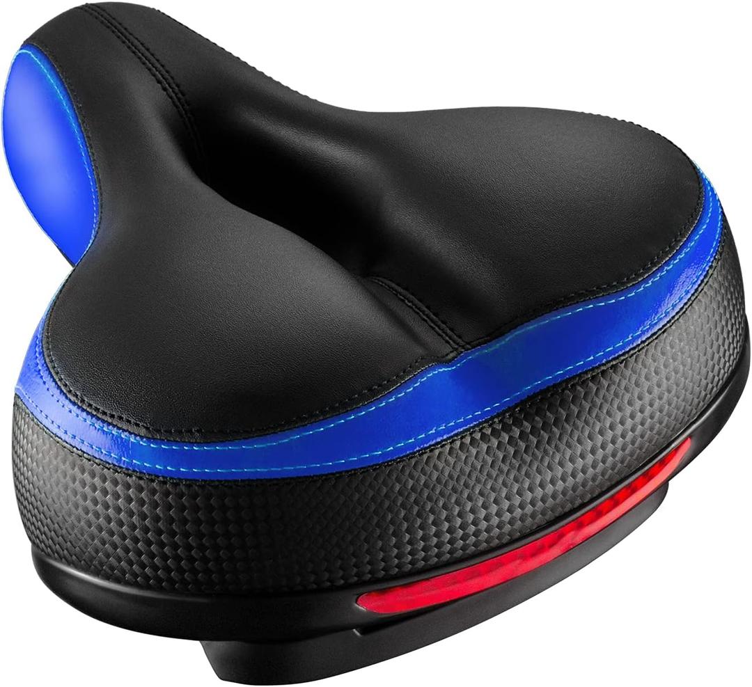 Bike Seat, Most Comfortable Bicycle Seat Dual Shock Absorbing Memory Foam Waterproof Bicycle Saddle Bike Seat Replacement with Refective Tape (Blue)