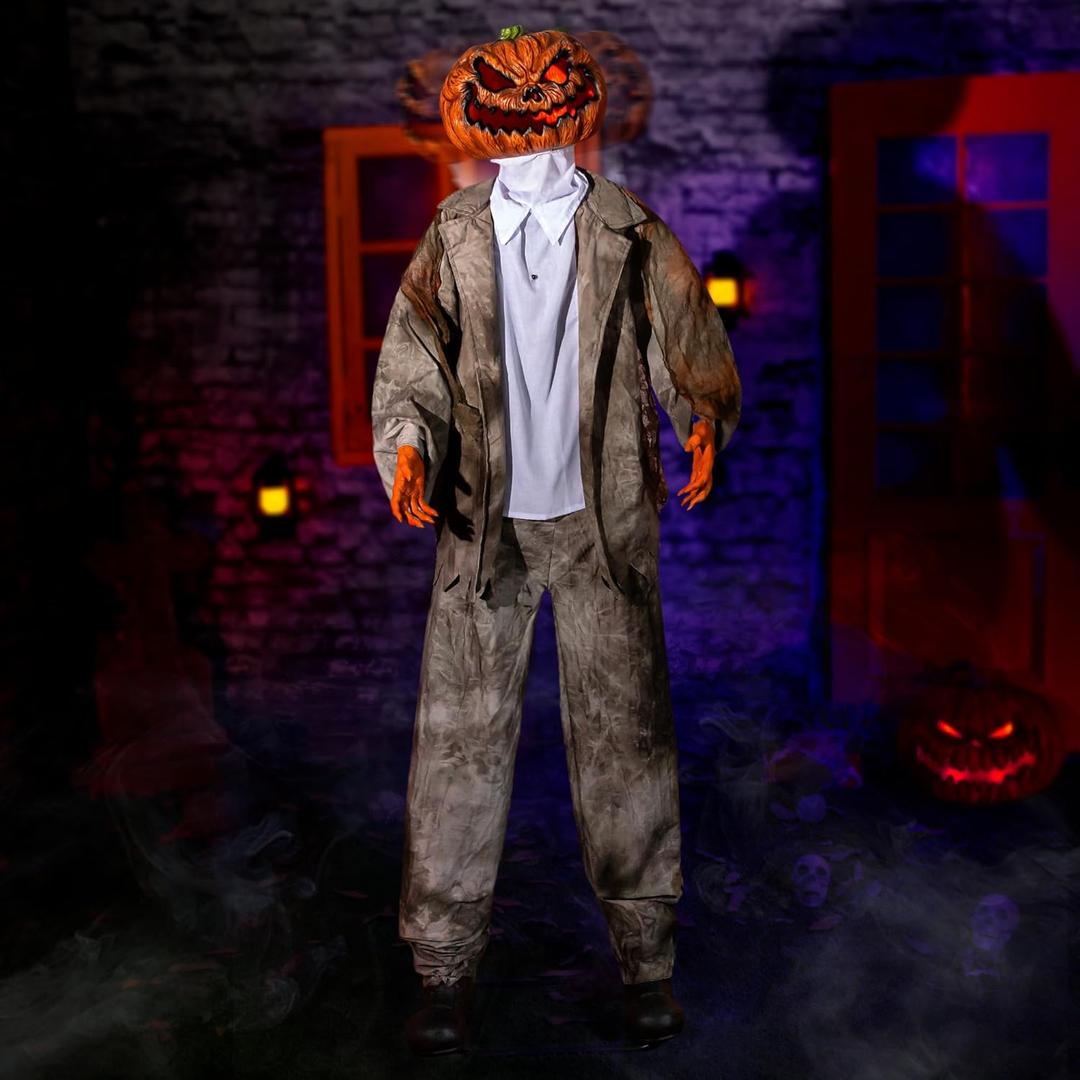 Halloween Animatronics Decorations 6ft Jack, Animated Lifesize Pumpkin Horror Decor with Motion Sensor, Creepy Sound, Scary Move, Light Up Eyes, Haunted House Spooky Prop for Outdoor, Yard Lawn