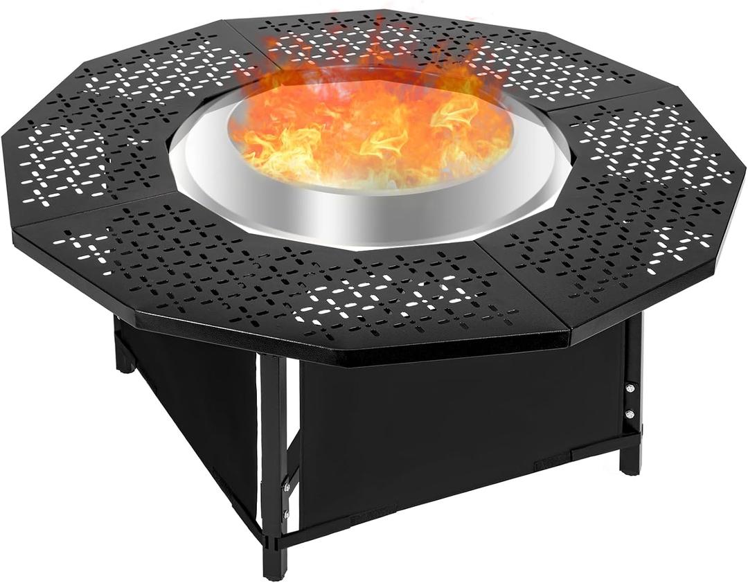 40 Inch Fire Pit Surround Tabletop for Solo Stove Bonfire up to 19.5" and Most Wood Burning Fire Pits, 24.4 in Inner, Coated Metal Outdoor Fire Pit Table with 360 Safety Barrier