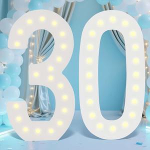 LOBOOM 4FT Marquee Numbers, 30th-Birthday Decorations,Giant Mosaic Numbers Anniversary Party Birthday Backdrop Decor, Mosaic Numbers for Balloons Number 30, Pre-Cut Foam Board Kit