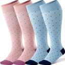 2 Pairs Bamboo Plus Size Compression Socks Wide Calf for Women and Men 15-20 mmHg Knee High Support Stockings for Circulation (4X-Large, L3- Dots Blue/Pink)