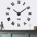 Mintime Modern Frameless DIY Wall Clock Large 3D Wall Watch Mirror Numbers for Home Office Decorations, Black