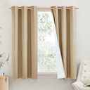 NICETOWN 100% Absolutely Blackout Linen Curtains with Thermal Insulated White Liner, Camel, 42" Wide by 63" Long, 2 Pieces, Linen Blend Window Drapes Privacy Window Treatments for Bedroom/Kids Room