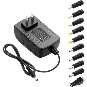 ALITOVE 12V Power Supply 2A AC Adapter 100-240V 50-60HZ with 10 Tips, 12 Volt 2000mA Replacement Power Cord for LED Strip Light, CCTV Camera, BT Speaker, GPS, Webcam, Router, DC12V Transformer (4.9ft)