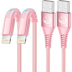Aioneus iPhone Charger 6ft 2Pack, Apple Certified USB A to Lightning Cable Nylon Braided Phone Charger Cord Fast Charging for iPhone 14 13 12 11 Pro Xr Xs Max 10 8 7Plus 6 SE -Pink