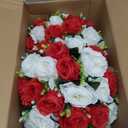 Briful Fake Floral Balls for Centerpieces - 2PCS 11.8" Large Faux Rose Flower Arrangement Silk Flower Bouquet for Home Wedding Party Anniversary Table Vase Flower Stand Decor(Red White)