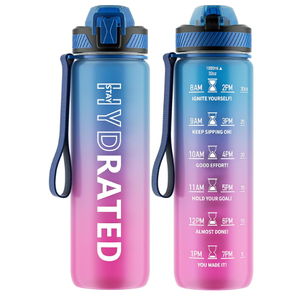 QLUR Water Bottle with Straw, 32oz Motivational Water Bottles with Time Marker to Drink, Tritan BPA Free, 1L Sports Water Bottle with Carry Strap LeakProof for Women Gym Fitness Outdoor (1 Pack)