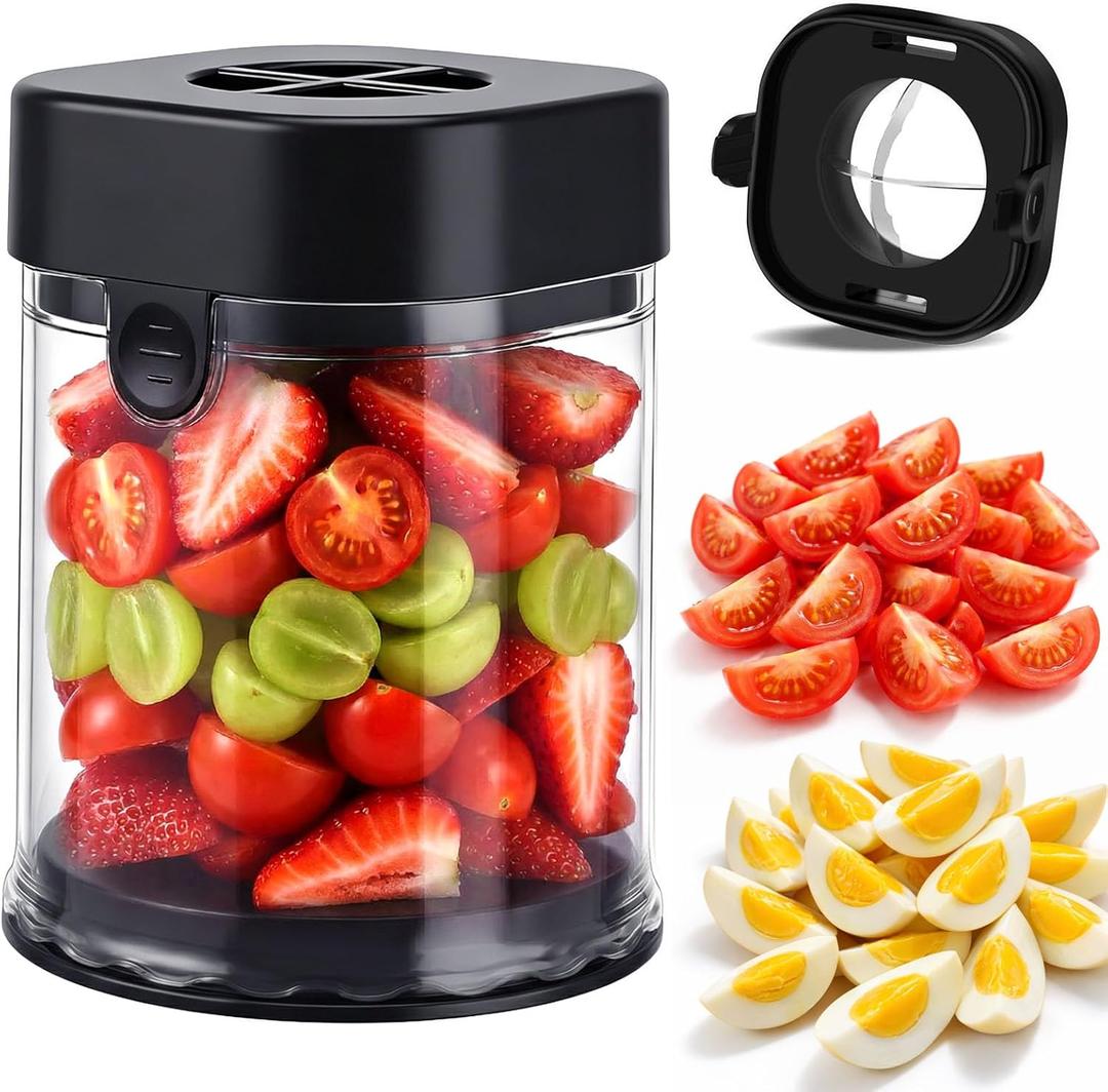 Hendiy Fruit Slicer Cup, Strawberry Slicer Grape Cutter Cup Fruit Slicers Stainless Steel Egg Slicers, Strawberry Cutter Kitchen Gadgets Speed Cutters for Banana Grape Egg