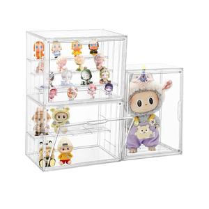 Attelite Acrylic Display Case Compatible with POP MART Labubu Display Case, 4 Tier Figure Clear Cases for Collectibles with 3 Adjustable Divider, 3 Pack Large Storage Box with Magnetic Door