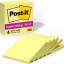Post-it Super Sticky Lined Notes, 6 Sticky Note Pads, 4 x 4 in., Ideal for Organization in Your Dorm, Home or Office, Canary Yellow