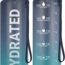 Sahara Sailor Water Bottle 32oz, Durable and Leakproof Water Bottles Motivational with Time Marker, Tritan, BPA Free, Wide Mouth with Easy Clean Brush for Gym, Travel, Home, School, Office (1 Bottle) (33.8 Ounces, Deep Sea)