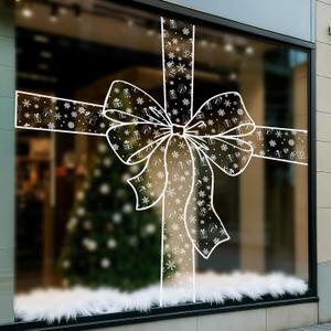 Funrous Christmas Bow Window Clings 47.24 x 70.87 Inch Extra Large Bow Snowflake Window Decals for Glass Christmas Stickers for Xmas Holiday Shop Office Winter Party Decorations (White,Fashion)