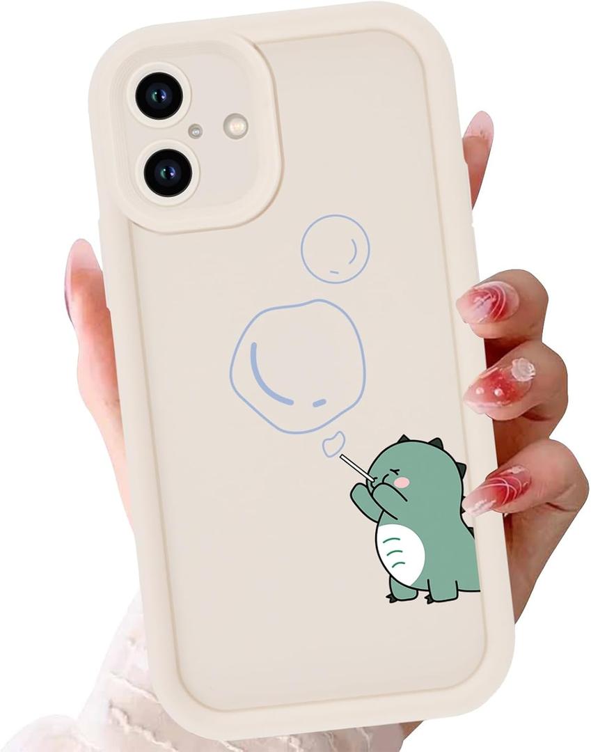 Cute Dinosaur Phone Case for iPhone 17 6.3",Kawaii Bubble Cartoon Cases Funny Design Pattern Cover for Girls Kids Boys,Beige Soft Shockproof Lens Protection Funda for iPhone 17 6.3"