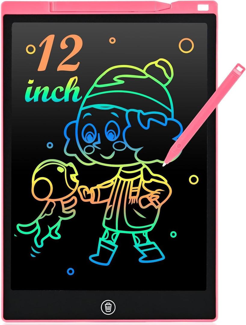 Cimetech LCD Writing Tablet, 12 Inch Kids Toys Doodle Board, Toddler Toys for 3-8 Year Old Girls Boys, Travel Essentials Drawing Pad, No Mess Coloring Books (Pink)