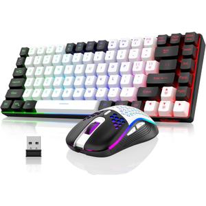 RedThunder K84 Wireless Keyboard and Mouse Combo, LED Rainbow Backlit Rechargeable Battery, 75% Layout TKL Ultra Compact Gaming Keyboard & Lightweight 3200 DPI Honeycomb Optical Mouse (White-Black)