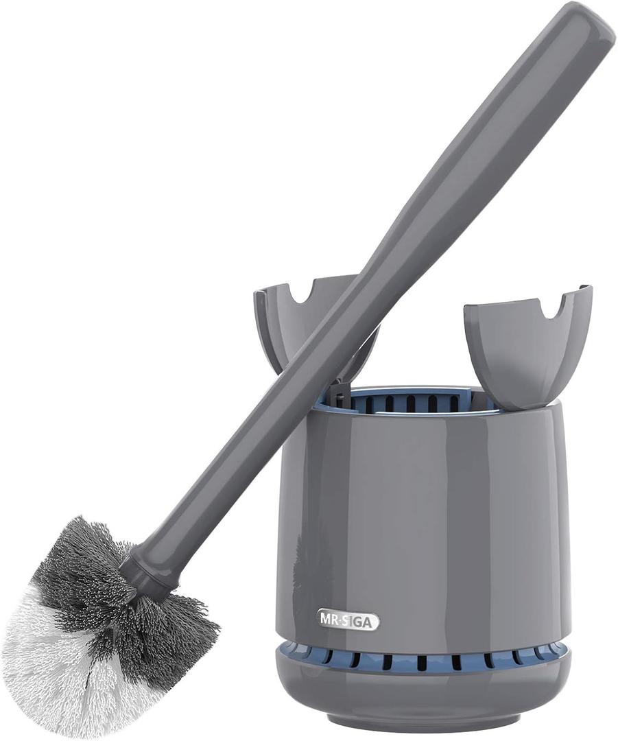 MR.SIGA Toilet Bowl Brush and Holder, Premium Quality, with Solid Handle and Durable Bristles for Bathroom Cleaning, Gray, 1 Pack (One Size)