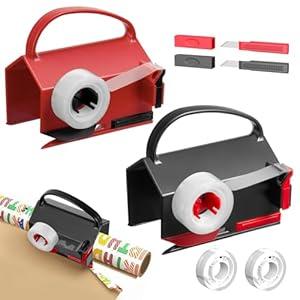 2 Pack Wrapping Paper Cutter with 2 Replaceable Blades & 4 Tapes, Christmas Gift Wrapping Paper Roll Cutter Tool Tube Holder Sliding Slicing for Birthday Holiday (2PCS Cutters)
