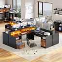 YITAHOME L Shaped Desk with Power Outlets & LED Lights, 60" Corner Computer Desk with Drawers & Lift Top, Home Office Desk with Monitor Stand & File Cabinet, Wood Height Adjustable Desk, Black & Brown